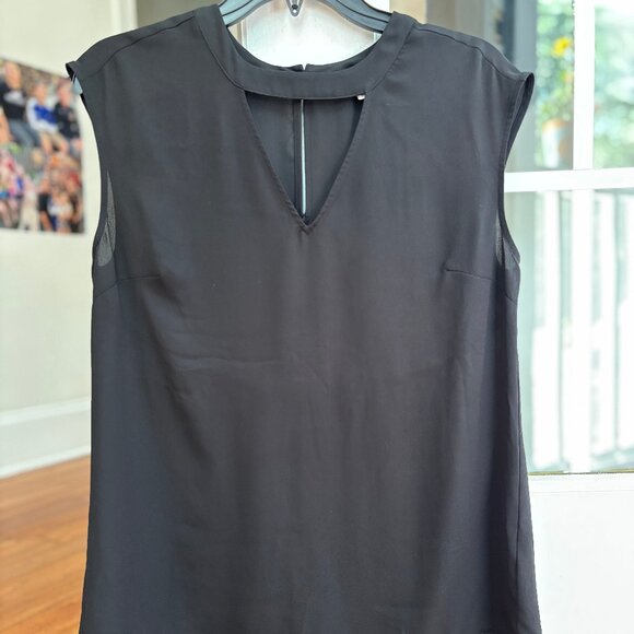 DR2 by Daniel Rainn Choker Neck Pleat Back Cap Sleeve Black Top W… - Picture 1 of 8